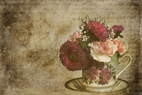 Vintage Cup of Flowers Mixed Media by Trudy Wilkerson - Pixels