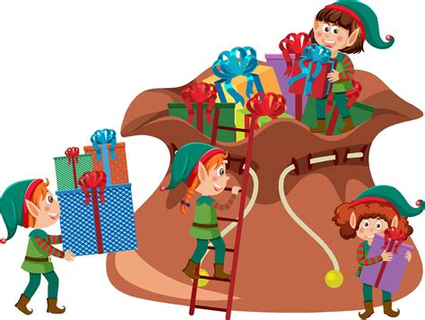 Elves cartoon character with Christmas present 13908696 Vector Art at ...