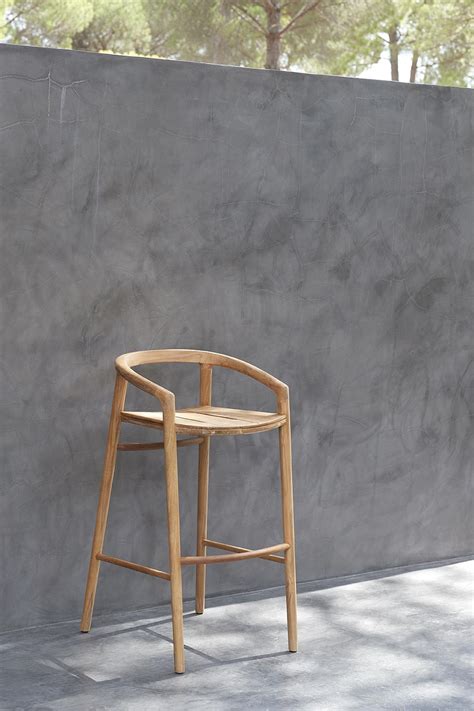 Outdoor Bar stool with back Solid - teak nero | Manutti