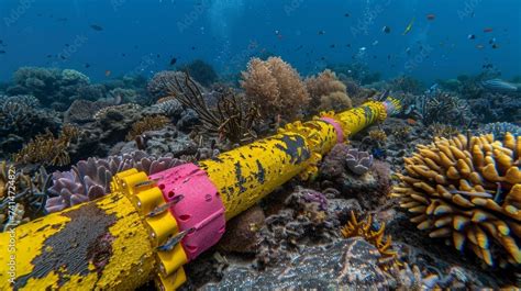 Underwater fiber optic cable installation on ocean seabed network ...