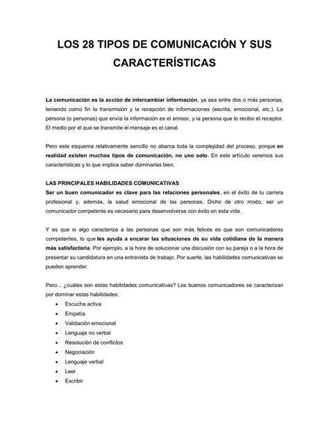 Los 28 Tipos De ComunicaciÓn Y Sus CaracterÍsticaspdf