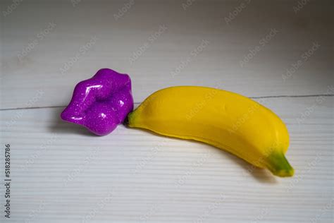 Sexy Bright Lips Kissing Banana Concept Of Oral Sex Erotica Stock Photo Adobe Stock