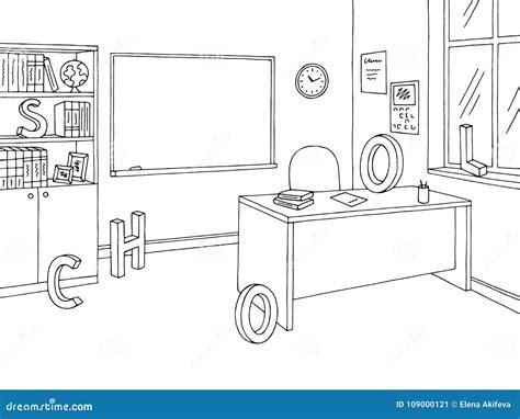 Classroom Graphic Black White School Interior Sketch Illustration Vector Stock Vector ...