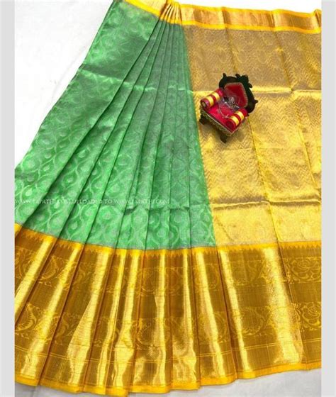 Green And Golden Color Kuppadam Pattu Handloom Saree With Kanchi Border