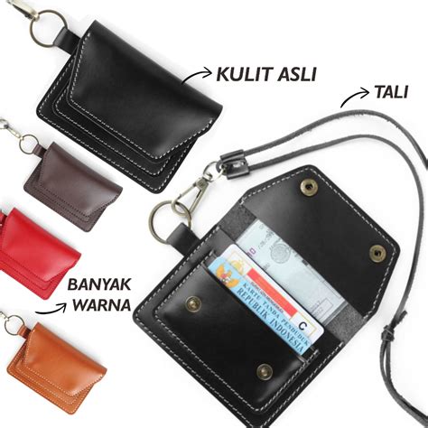 Jual Dompet Kartu Uang Simpel Kulit Asli Dengan Tali Leher Hanging