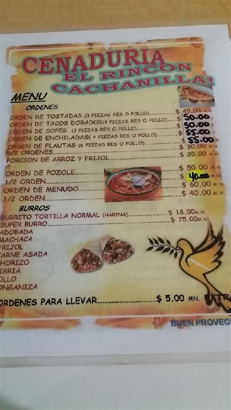 Menu At Cenaduria El Rincon Cachanilla Restaurant Ensenada