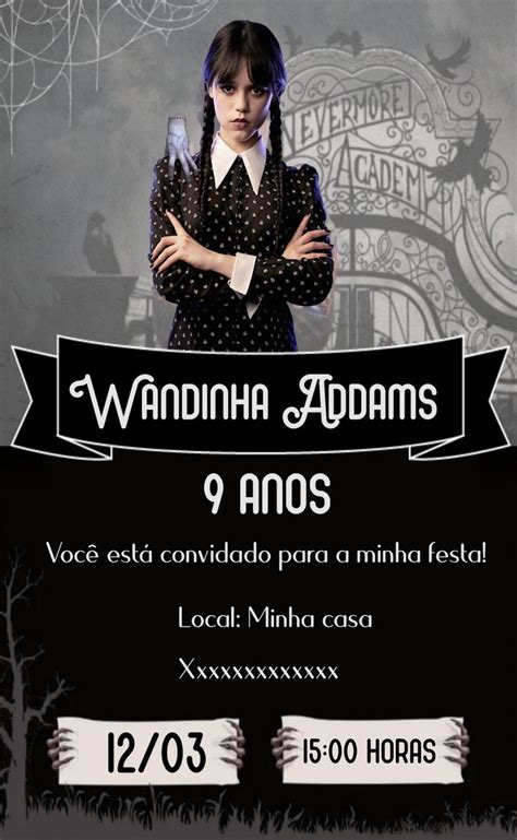 Convite Wandinha Addams Convite de aniversário Convites de