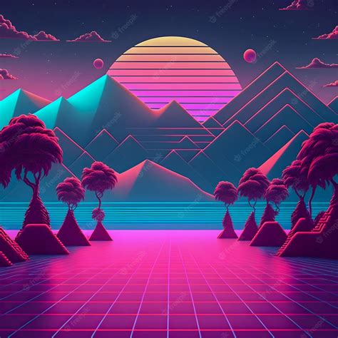 Premium Photo | Vaporwave retro background synthwave illustration