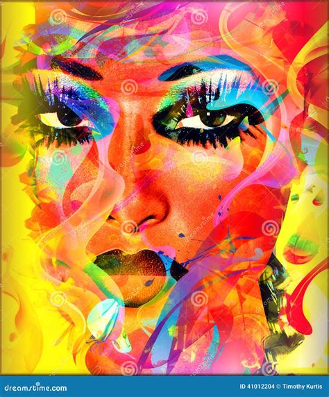 Modern Digital Art Image Of A Woman S Face Close Up With Abstract Background Stock