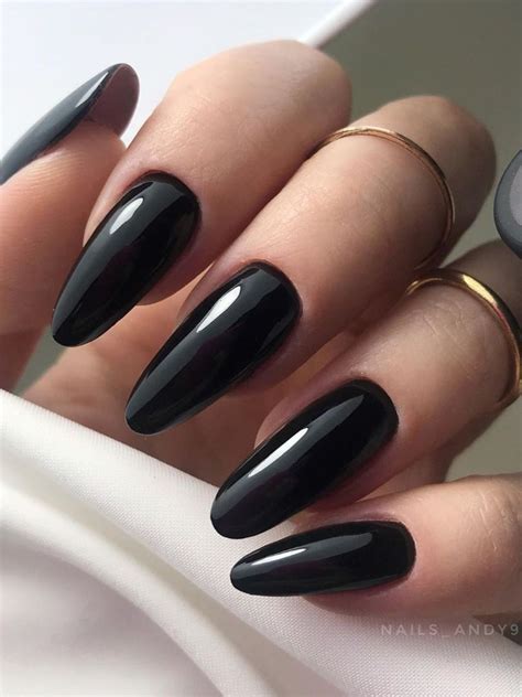 Long Black Nails Black Almond Nails Black Acrylic Nails Almond