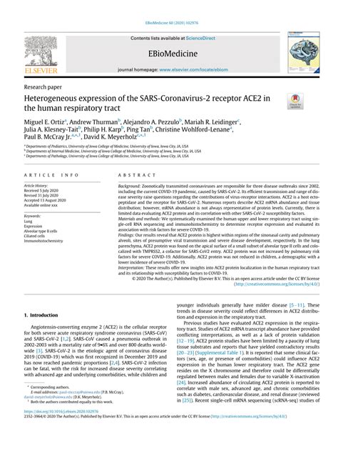 PDF Heterogeneous Expression Of The SARS Coronavirus 2 Receptor ACE2