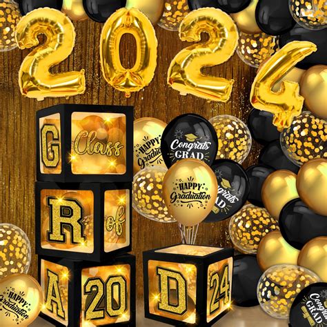 2024 Graduation Balloon Boxes Decorations Gold Graduation Decorations Class Of 2024 Includes