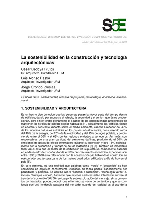 Pdf La Sostenibilidad En La Construcción Y Tecnología Arquitectónicas Luis Alberto Alonso