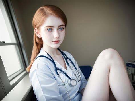 Premium Ai Image A Woman With Blue Eyes And A Stethoscope Around Her Neck Sits In Front Of A