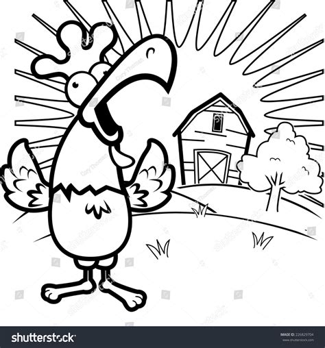 Cartoon Rooster On Farm Crowing Stock Vector Royalty Free