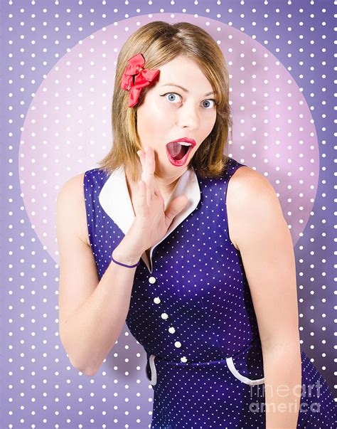 Surprised Pin Up Woman In Purple Polka Dot Dress Photograph By Jorgo