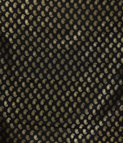 Black Banarasi Brocade Fabric With Woven Paisleys Exotic India Art