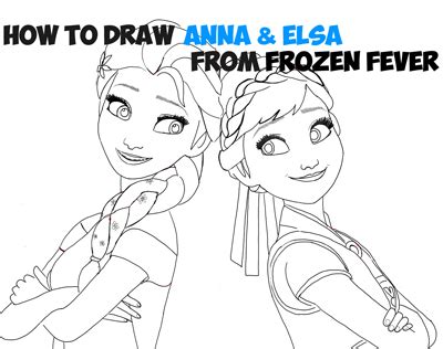 How To Draw Anna And Elsa From Disney S Frozen Fever With Easy Steps