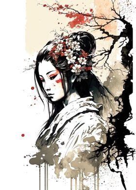 Beautiful Geisha Poster Picture Metal Print Paint By Aleksundoor