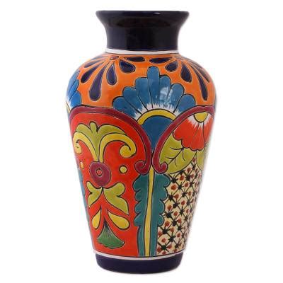 Unicef Market Talavera Style Ceramic Vase Crafted In Mexico Floral