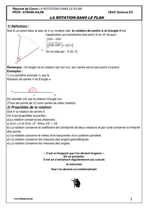 La Rotation Dans Le Plan Résumé De Cours 1 Alloschool