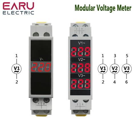 Din Rail Mount Single Three Phase Voltage Meter Ac V Mini Modular