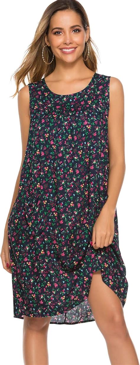 Pogtmm Women Sleeveless Shift Dress Sundress Floral Print House Dresses