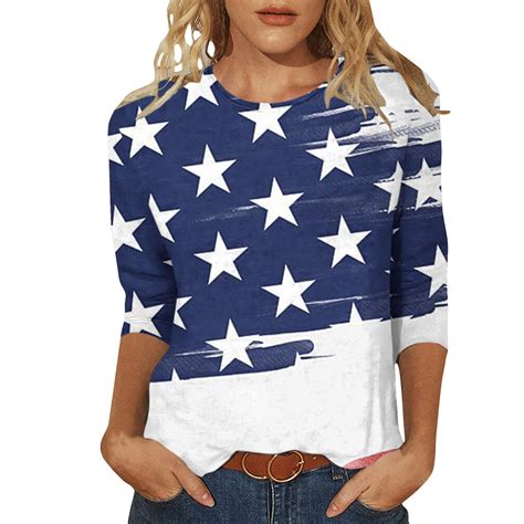 3 4 Sleeve Patriotic Shirts For Women 2024 Summer Tops American Flag