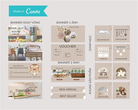 Bộ Templates Shopee Nội Thất Tone Nâu Canva Templates Bình Minh Canva