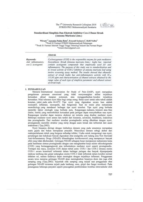 (PDF) Standarisasi Simplisia Dan Ekstrak Inhibitor Cox-2 Daun Sirsak (Annona muricata)