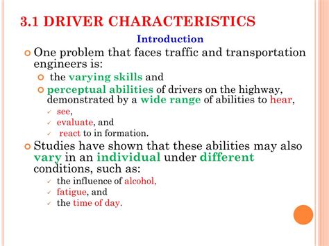 PPT Chapter 3 Characteristics Of The Driver The Pedestrian The