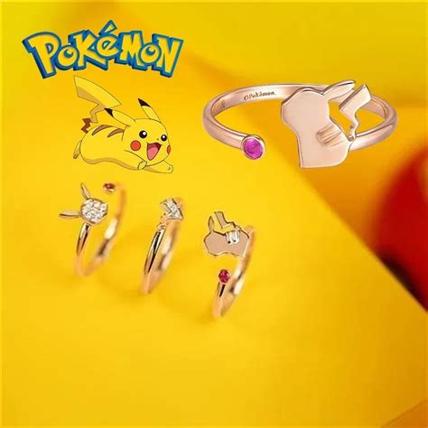 Anillo Ajustable De Pok Mon Pikachu Para Mujer De Plata De Ley Aut