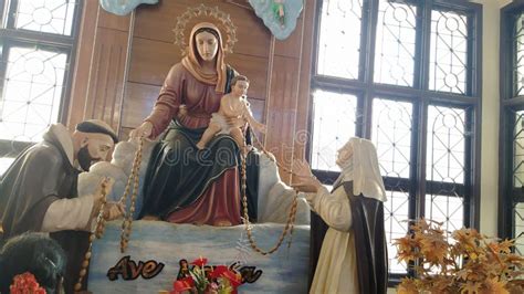 Mother Mary Giving Rosary To St Dominic And Sr Stock Image Image Of