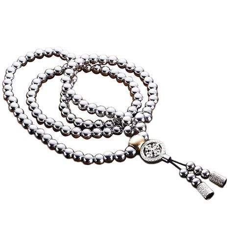 Outdoor Stainless Steel Buddha Beads Necklace Chain Titanium Steel