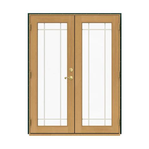 Jeld Wen 60 In X 80 In W 2500 Green Clad Wood Right Hand 9 Lite French Patio Door Wstained