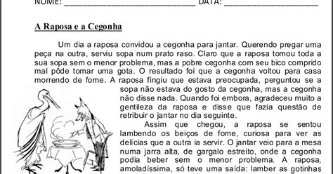 Sos Professor Atividades A Raposa E A Cegonha