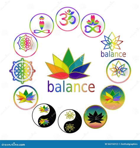 Spiritual Harmony And Balance Icons Yoga Symbols Zen Buddhism Icons