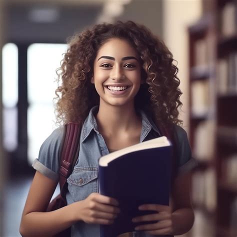 Uma Linda Estudante Sorrindo Segurando Um Livro Fotografia Foto Premium