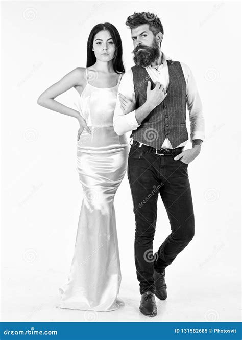 Bearded Hipster with Bride Dressed Up for Wedding Ceremony. Wedding