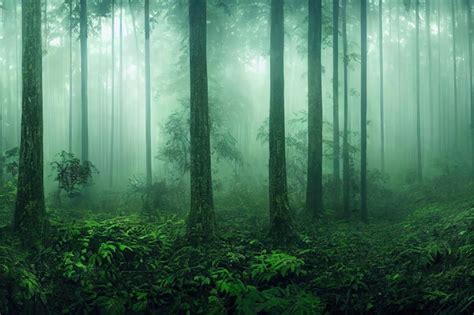 Rvores Escuras Da Floresta Da Floresta Da Noite Nebulosa Na Ilustra O