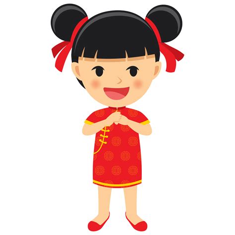 Happy Chinese New Year Girl Cartoon Character In Traditional Clothes