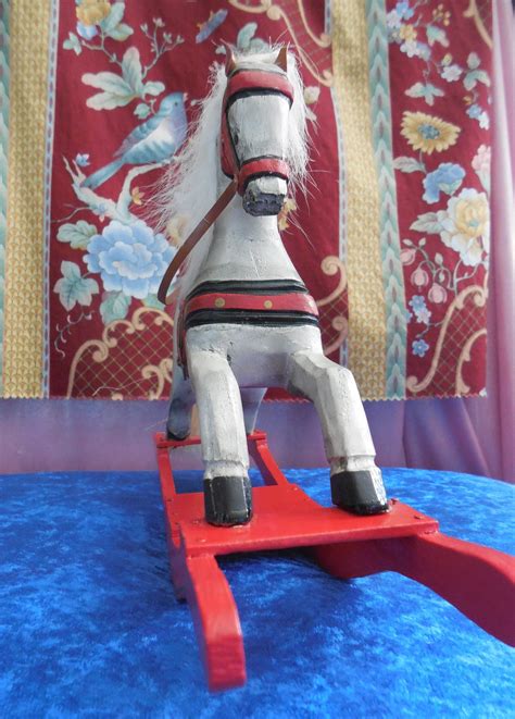 Vintage Wooden Rocking Horse Figurine Hand Carved And Hand Painted Etsy