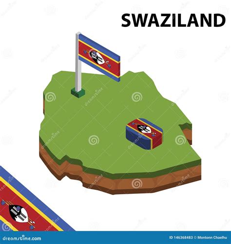 Info Graphic Isometric Map And Flag Of Swaziland 3d Isometric Vector