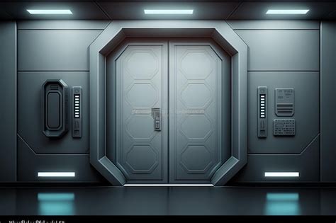 Premium Photo | Futuristic metal sliding doors space cool dark glowing ...