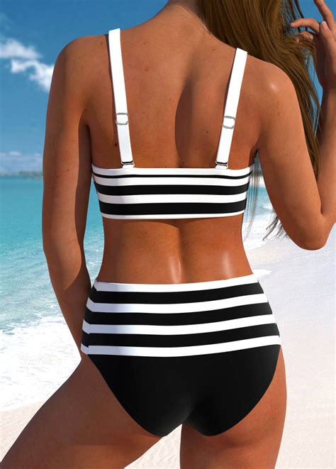 Bowknot Striped Black Wide Strap Bikini Top Modlily USD 25 98