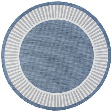 Tayse Eco 6 X 6 (ft) Blue Round Indoor/Outdoor Border Coastal Area Rug ...