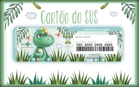 Cartão do Sus Personalizado Dino Baby Frete Grátis Elo7