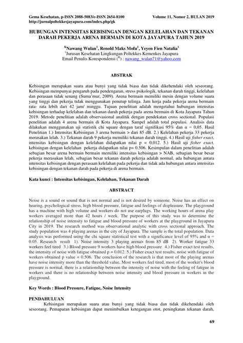 PDF HUBUNGAN INTENSITAS KEBISINGAN DENGAN KELELAHAN DAN TEKANAN DARAH