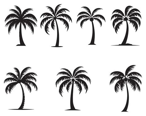 Coconut Tree Icon Set Flat Style Black On White Vector Illustration