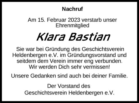 Traueranzeigen Von Klara Bastian Trauer Op Online De